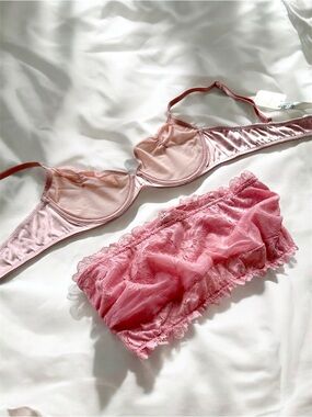 🩰 Intimately Free People Rose Satin Underwire & Lace Bandeau Bra Set - M